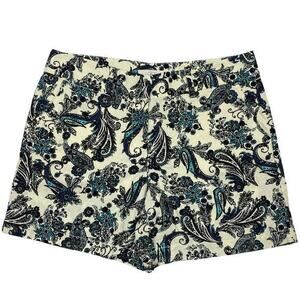 Preppy Linen Blend‎ Shorts Sz 6 Paisley Coastal Cream Blue Dressy Chino Boho